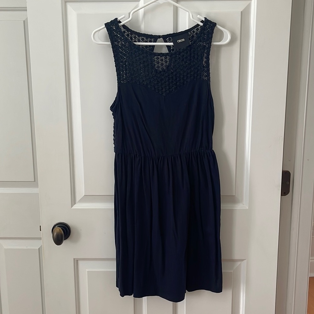 ASOS Navy Crochet Skater Dress, 6